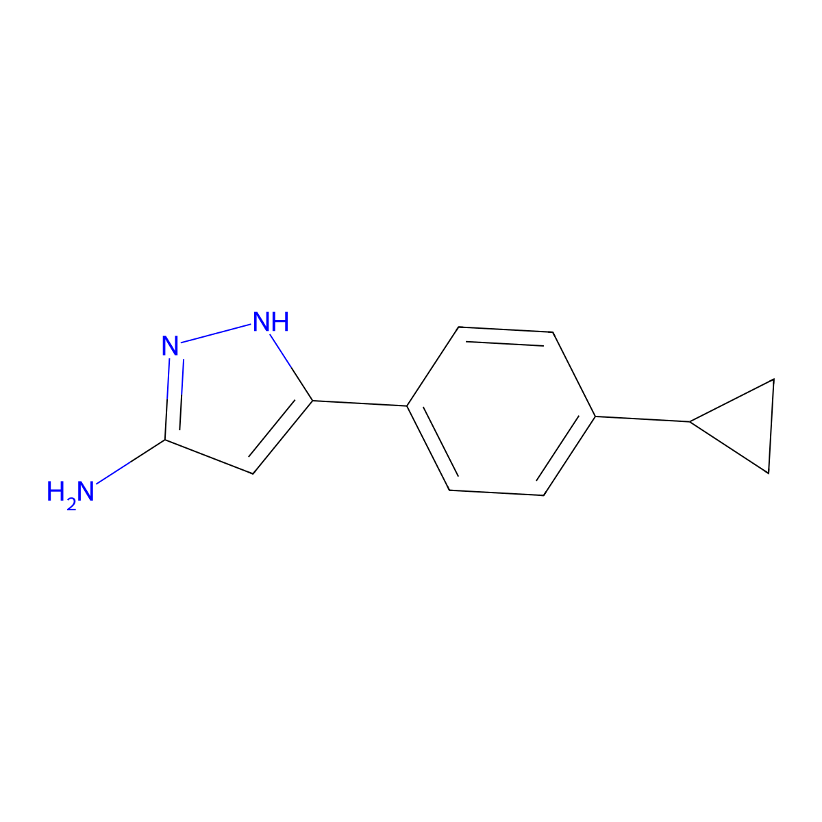 5-(4-cyclopropylphenyl)-1H-pyrazol-3-amine molecular structure, CAS 2167105-62-4