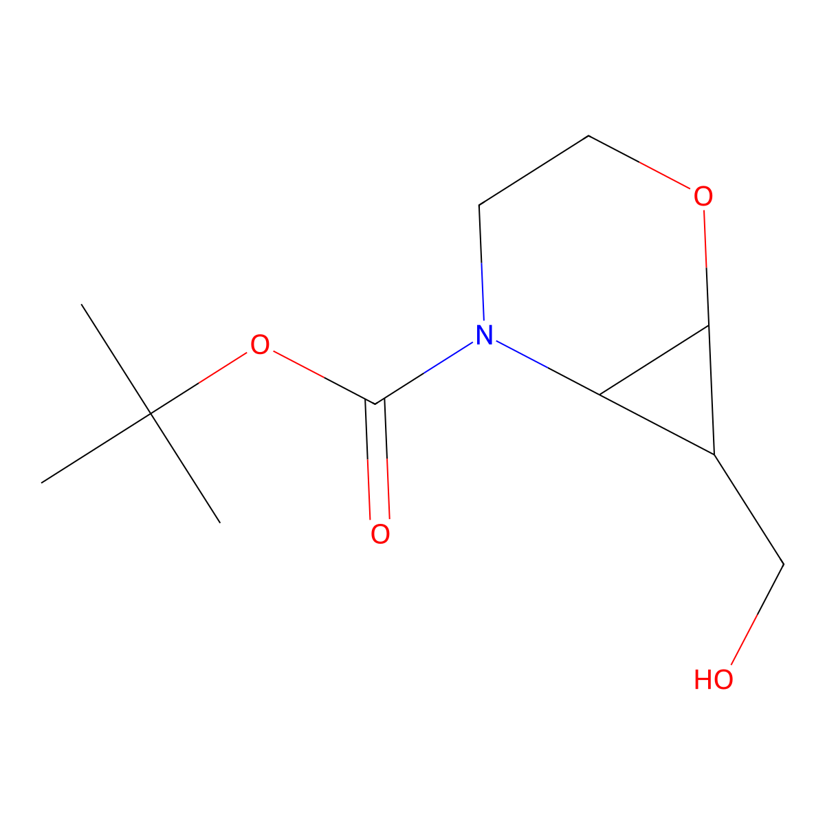 Tert-butyl 7-(hydroxymethyl)-2-oxa-5-azabicyclo[4.1.0]heptane-5-carboxylate molecular structure, CAS 2167111-81-9
