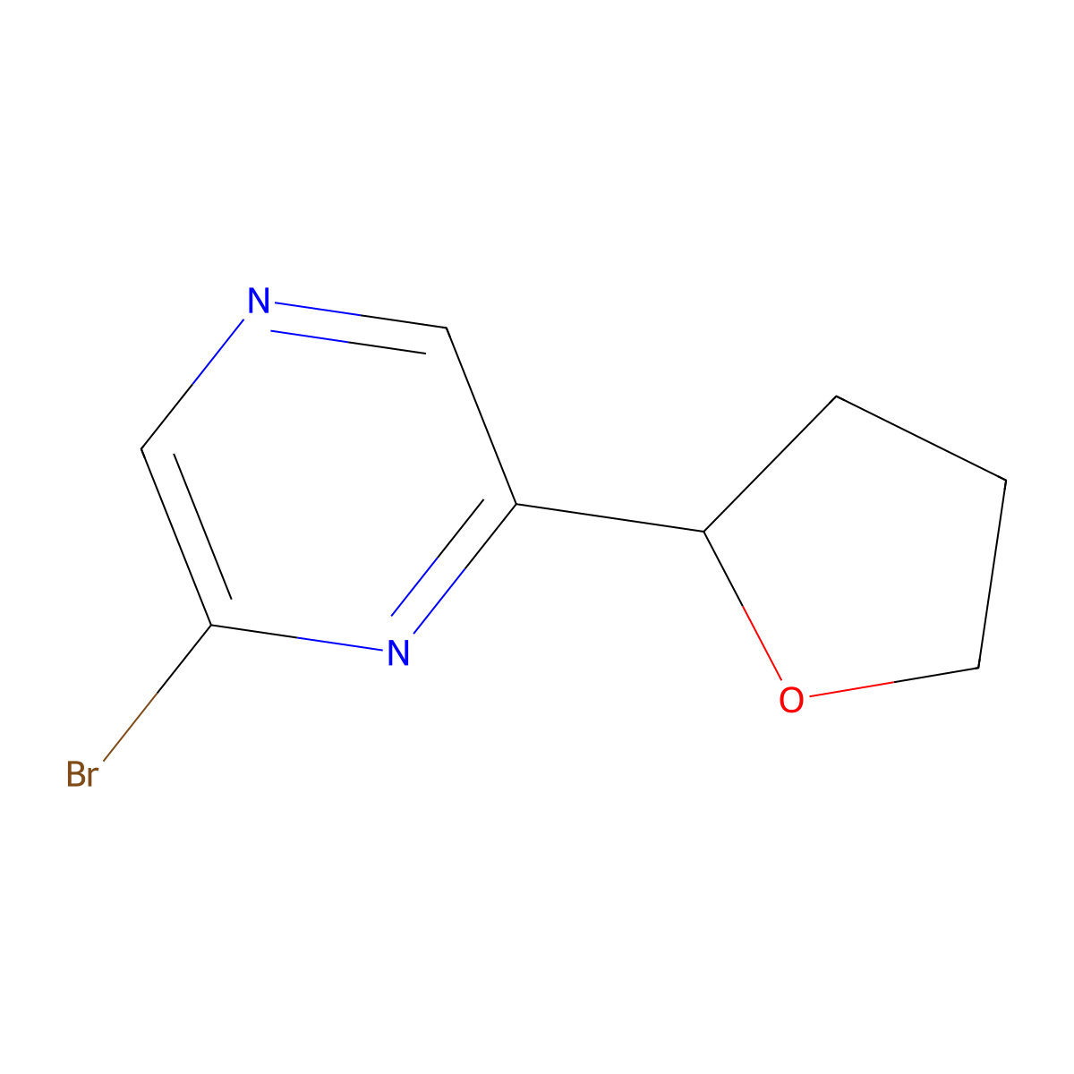 2-Bromo-6-(tetrahydrofuran-2-yl)pyrazine molecular structure, CAS 2167179-34-0