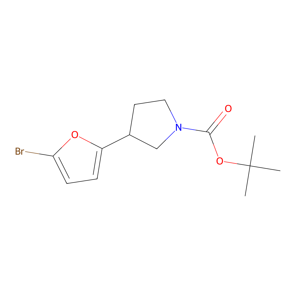 Tert-butyl 3-(5-bromofuran-2-yl)pyrrolidine-1-carboxylate molecular structure, CAS 2167183-35-7