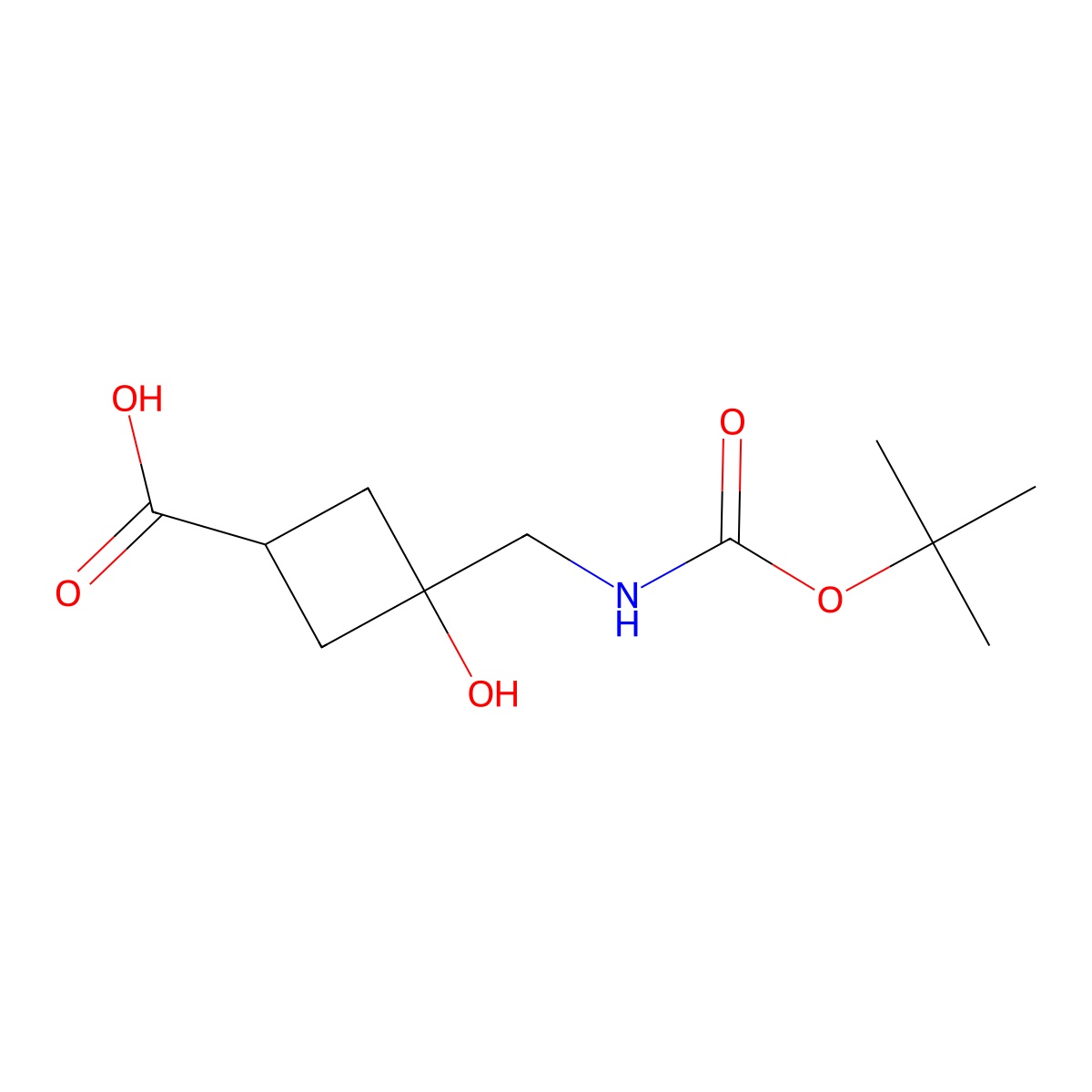 3-({[(tert-butoxy)carbonyl]amino}methyl)-3-hydroxycyclobutane-1-carboxylic acid, Mixture of diastereomers molecular structure, CAS 2167234-97-9