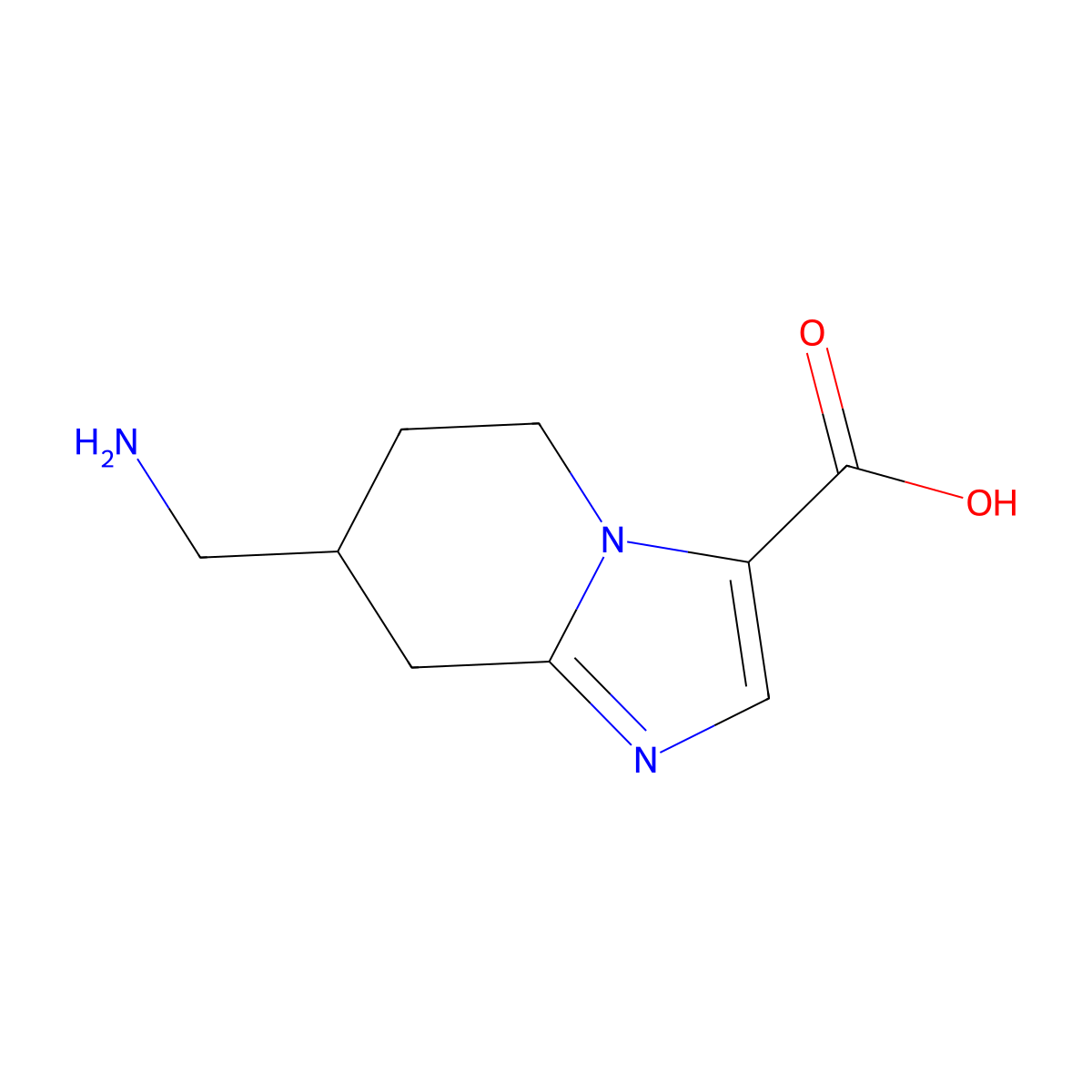 7-(aminomethyl)-5H,6H,7H,8H-imidazo[1,2-a]pyridine-3-carboxylic acid molecular structure, CAS 2167238-19-7