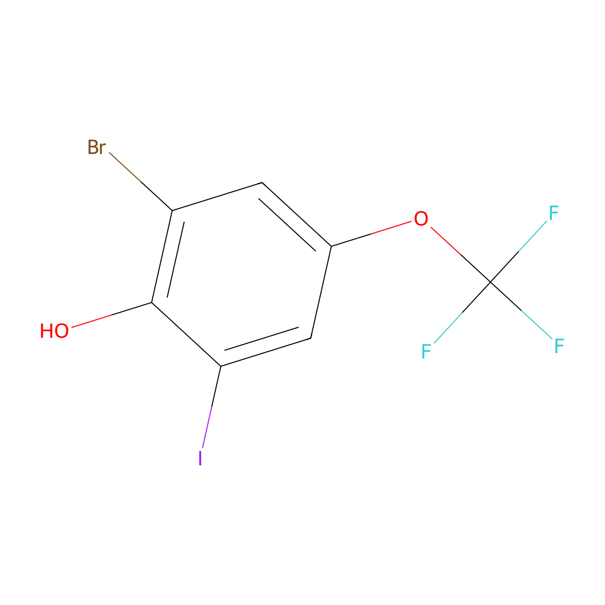 2-Bromo-6-iodo-4-(trifluoromethoxy)phenol molecular structure, CAS 2167321-48-2