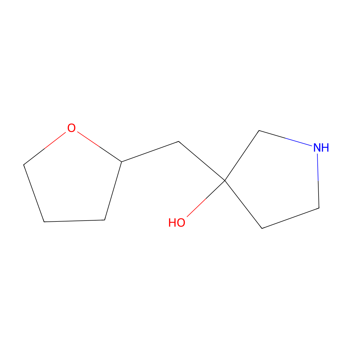 3-[(Oxolan-2-yl)methyl]pyrrolidin-3-ol molecular structure, CAS 2167322-03-2
