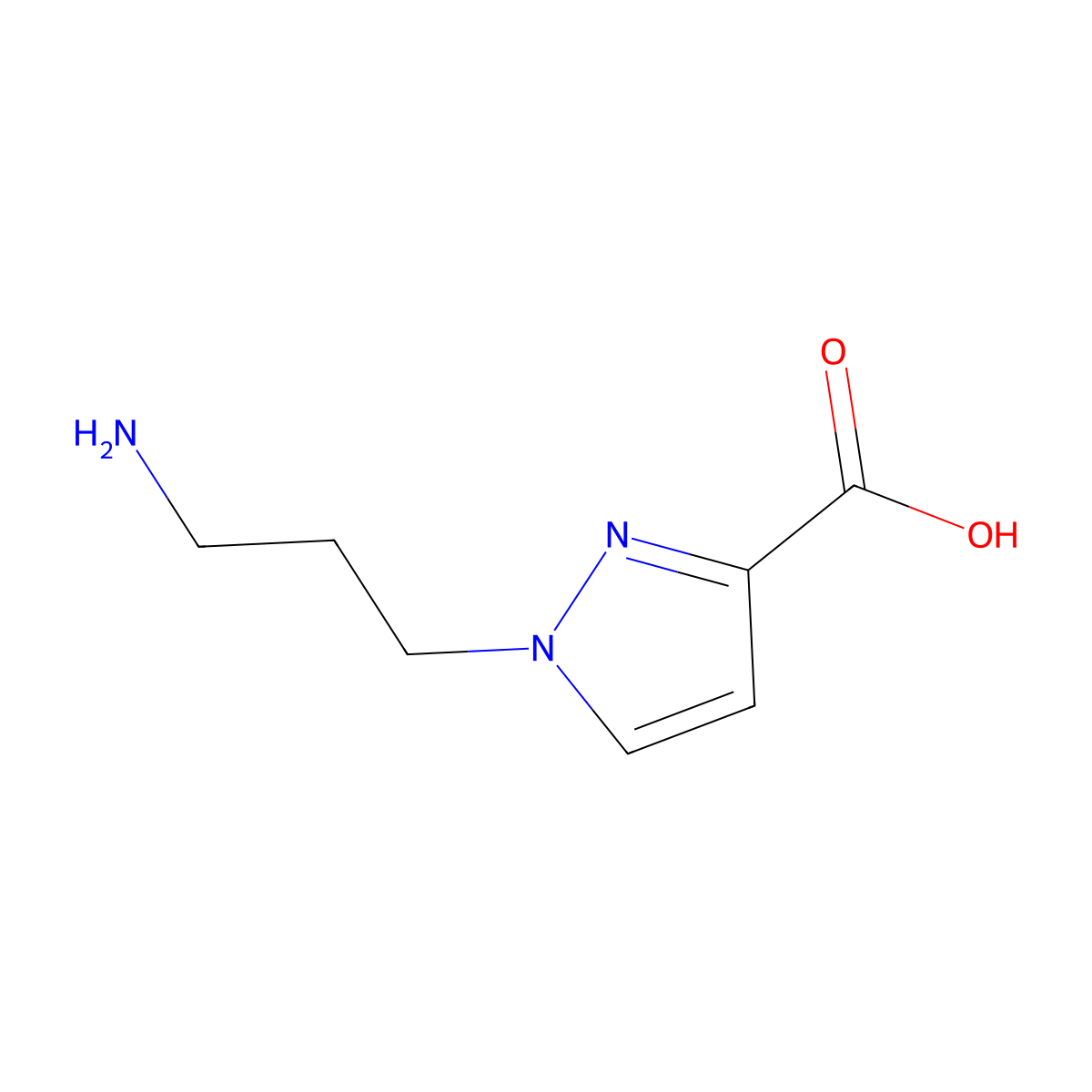 1-(3-aminopropyl)-1H-pyrazole-3-carboxylic acid molecular structure, CAS 2167345-27-7