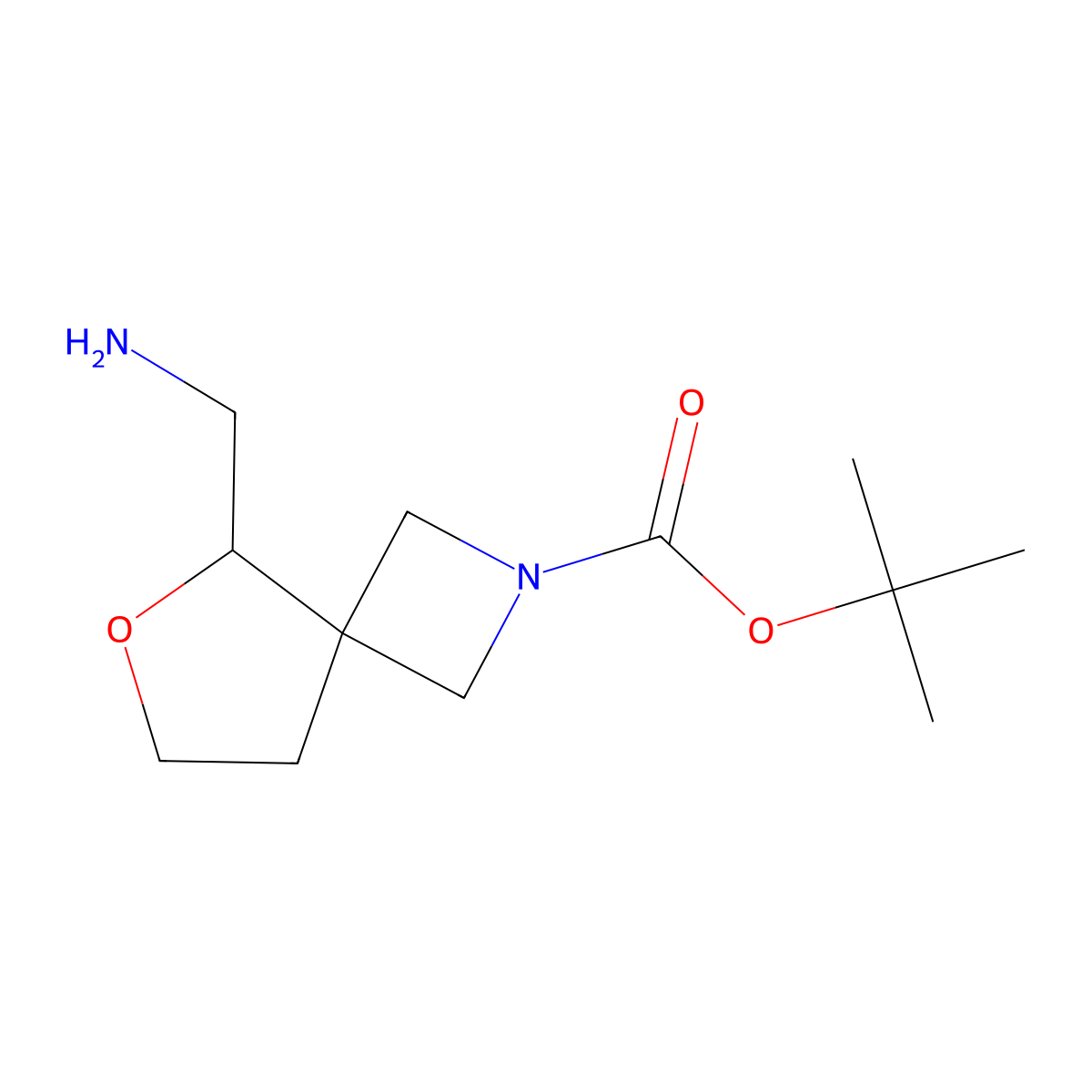 Tert-butyl 5-(aminomethyl)-6-oxa-2-azaspiro[3.4]octane-2-carboxylate molecular structure, CAS 2167356-14-9