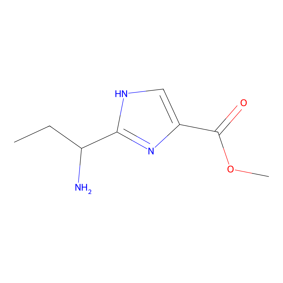methyl 2-(1-aminopropyl)-1H-imidazole-4-carboxylate molecular structure, CAS 2167372-63-4