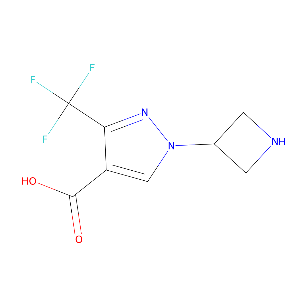 1-(azetidin-3-yl)-3-(trifluoromethyl)-1H-pyrazole-4-carboxylic acid molecular structure, CAS 2167374-55-0