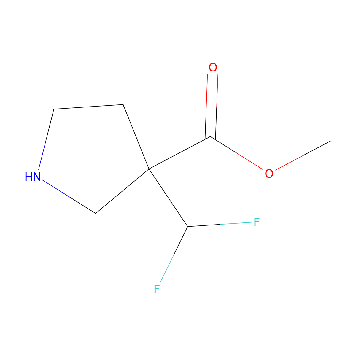 Methyl 3-(difluoromethyl)pyrrolidine-3-carboxylate molecular structure, CAS 2167380-93-8
