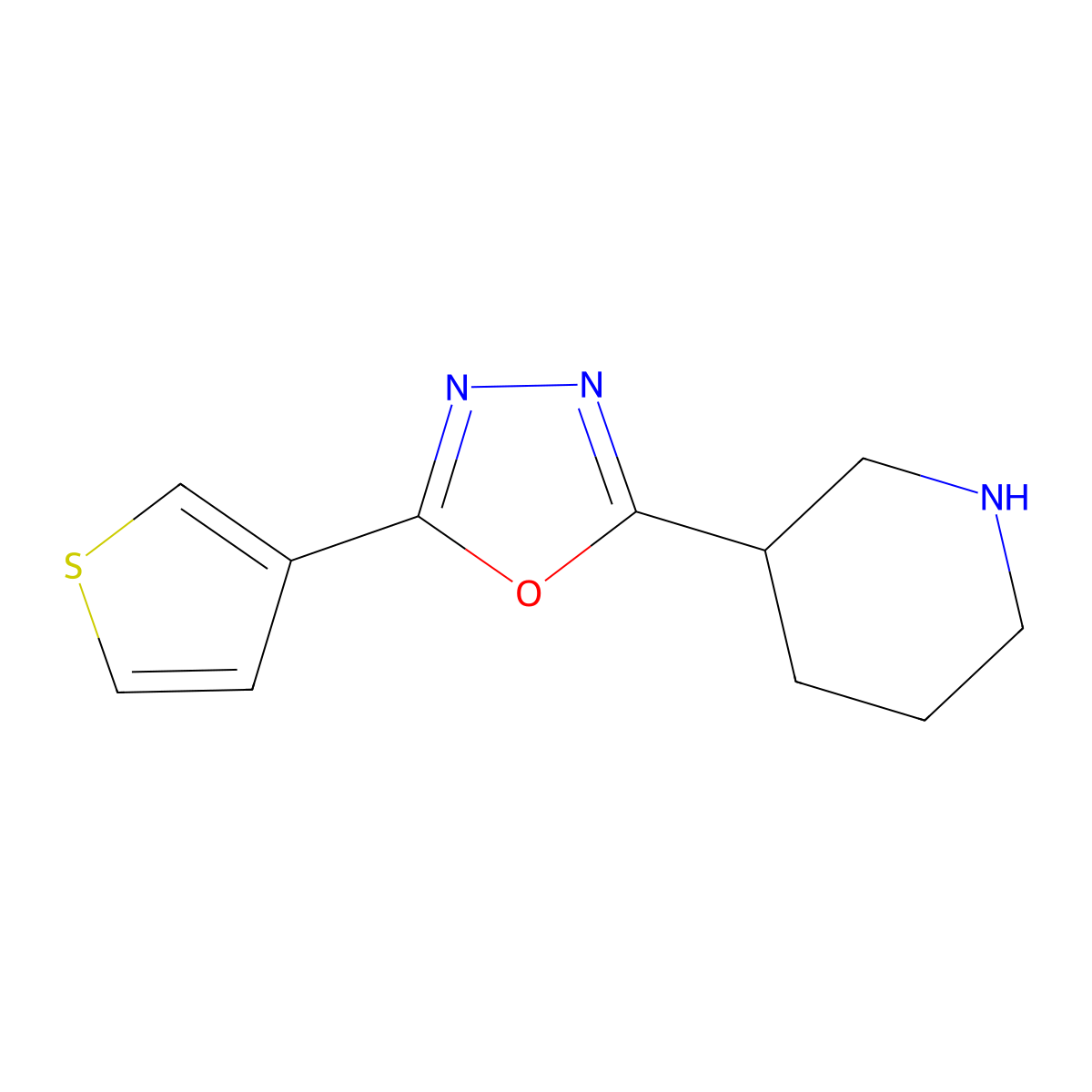3-[5-(Thiophen-3-yl)-1,3,4-oxadiazol-2-yl]piperidine molecular structure, CAS 2167403-37-2