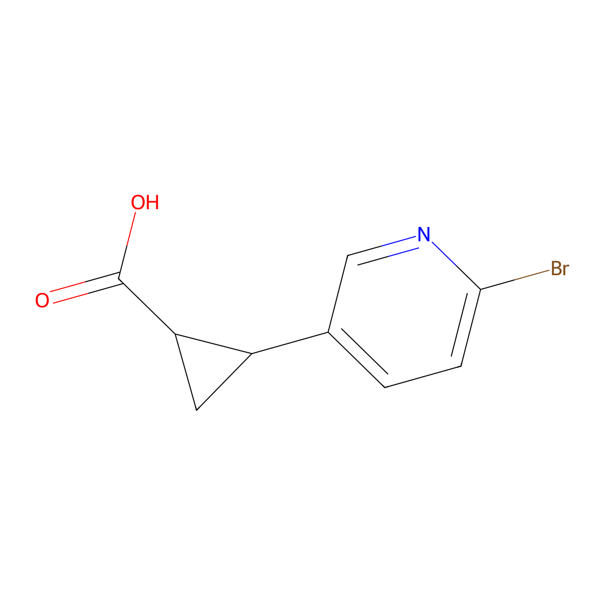 2-(6-Bromopyridin-3-yl)cyclopropane-1-carboxylic acid molecular structure, CAS 2167410-39-9