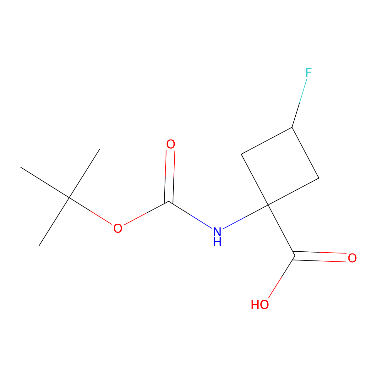 Rac-(1r,3r)-1-(((tert-butoxy)carbonyl)amino)-3-fluorocyclobutane-1-carboxylic acid molecular structure, CAS 2167430-14-8