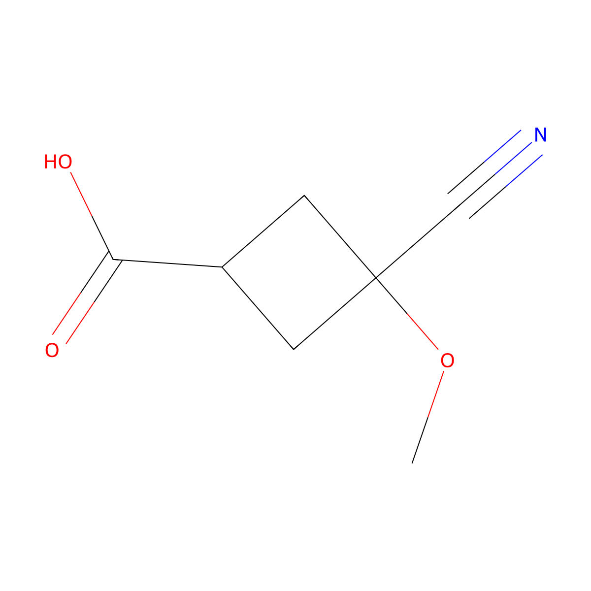 3-Cyano-3-methoxycyclobutane-1-carboxylic acid molecular structure, CAS 2167431-23-2