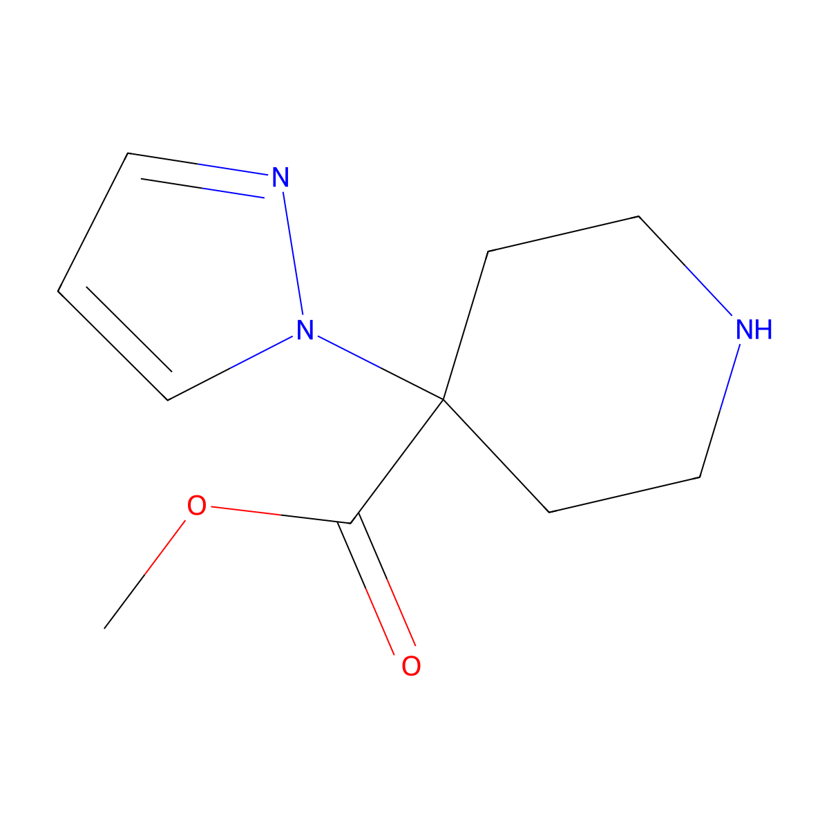 methyl 4-(1H-pyrazol-1-yl)piperidine-4-carboxylate molecular structure, CAS 2167431-94-7