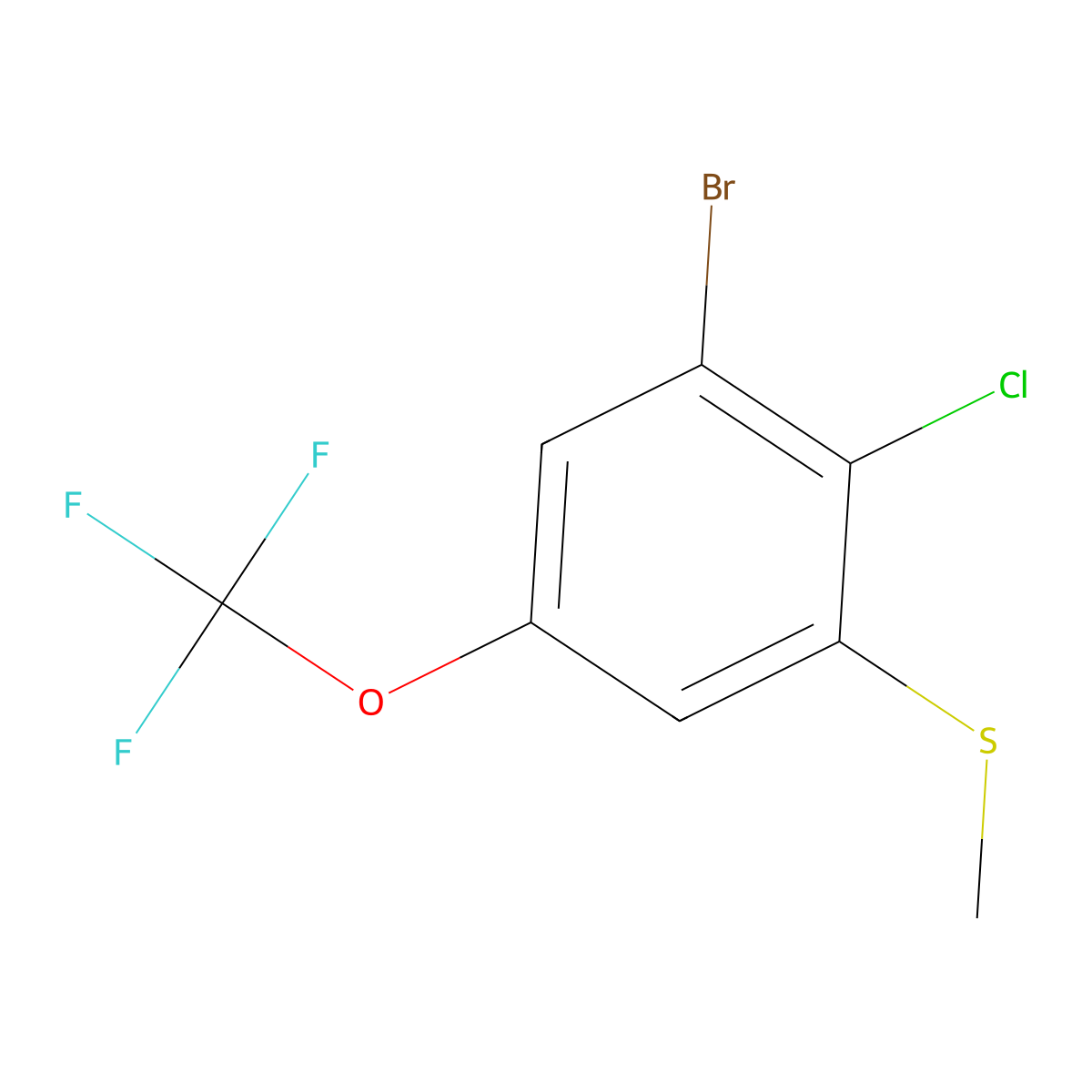 (3-Bromo-2-chloro-5-(trifluoromethoxy)phenyl)(methyl)sulfane molecular structure, CAS 2167440-80-2