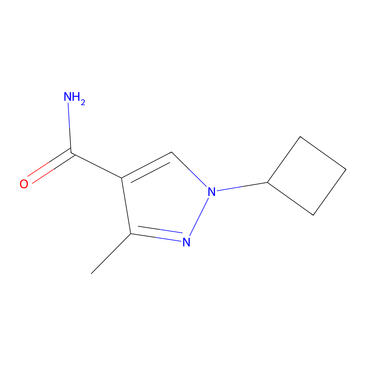 1-cyclobutyl-3-methyl-1H-pyrazole-4-carboxamide molecular structure, CAS 2167443-70-9