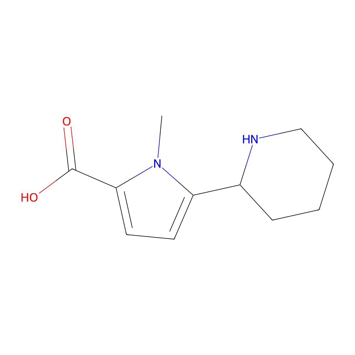 1-methyl-5-(piperidin-2-yl)-1H-pyrrole-2-carboxylic acid molecular structure, CAS 2167481-50-5