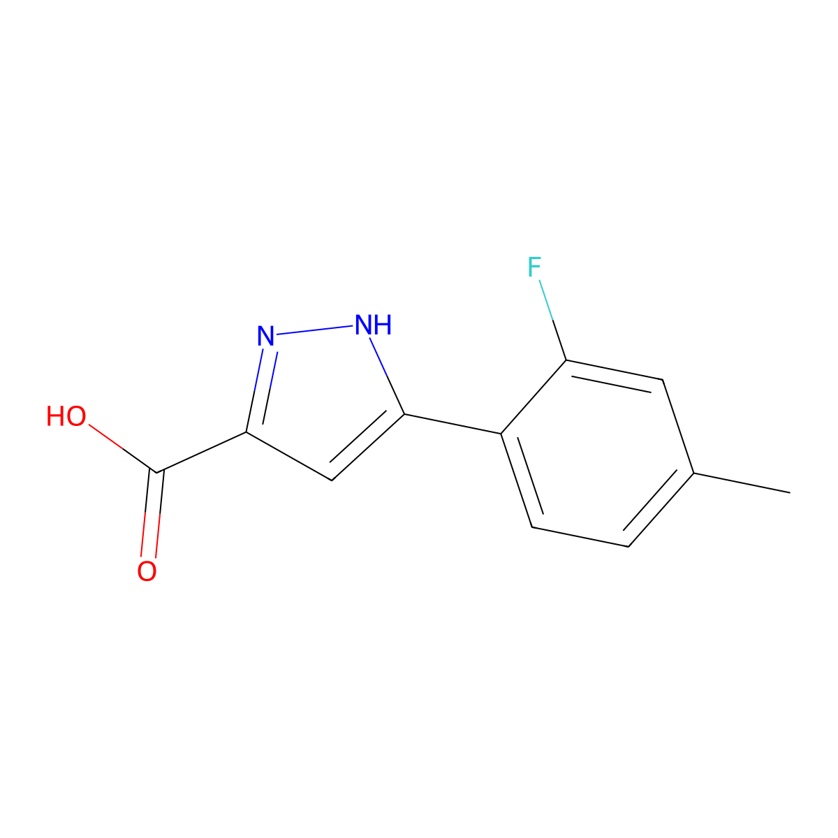 5-(2-fluoro-4-methylphenyl)-1H-pyrazole-3-carboxylic acid molecular structure, CAS 2167484-38-8