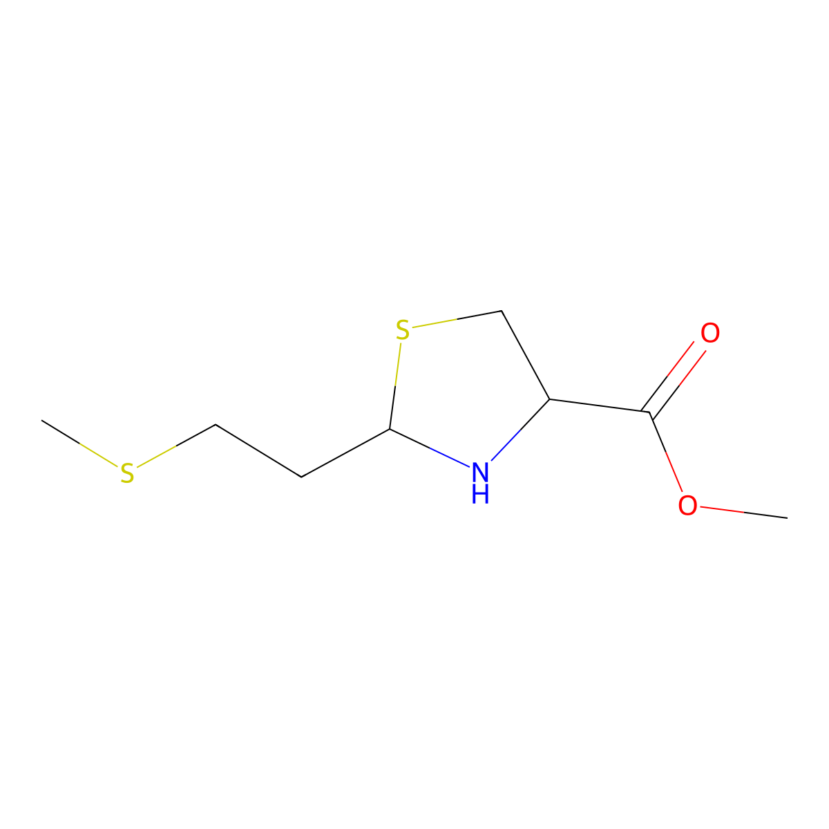 Methyl 2-[2-(methylsulfanyl)ethyl]-1,3-thiazolidine-4-carboxylate molecular structure, CAS 2167491-51-0