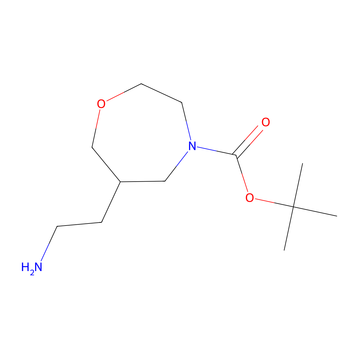 Tert-butyl 6-(2-aminoethyl)-1,4-oxazepane-4-carboxylate molecular structure, CAS 2167496-51-5