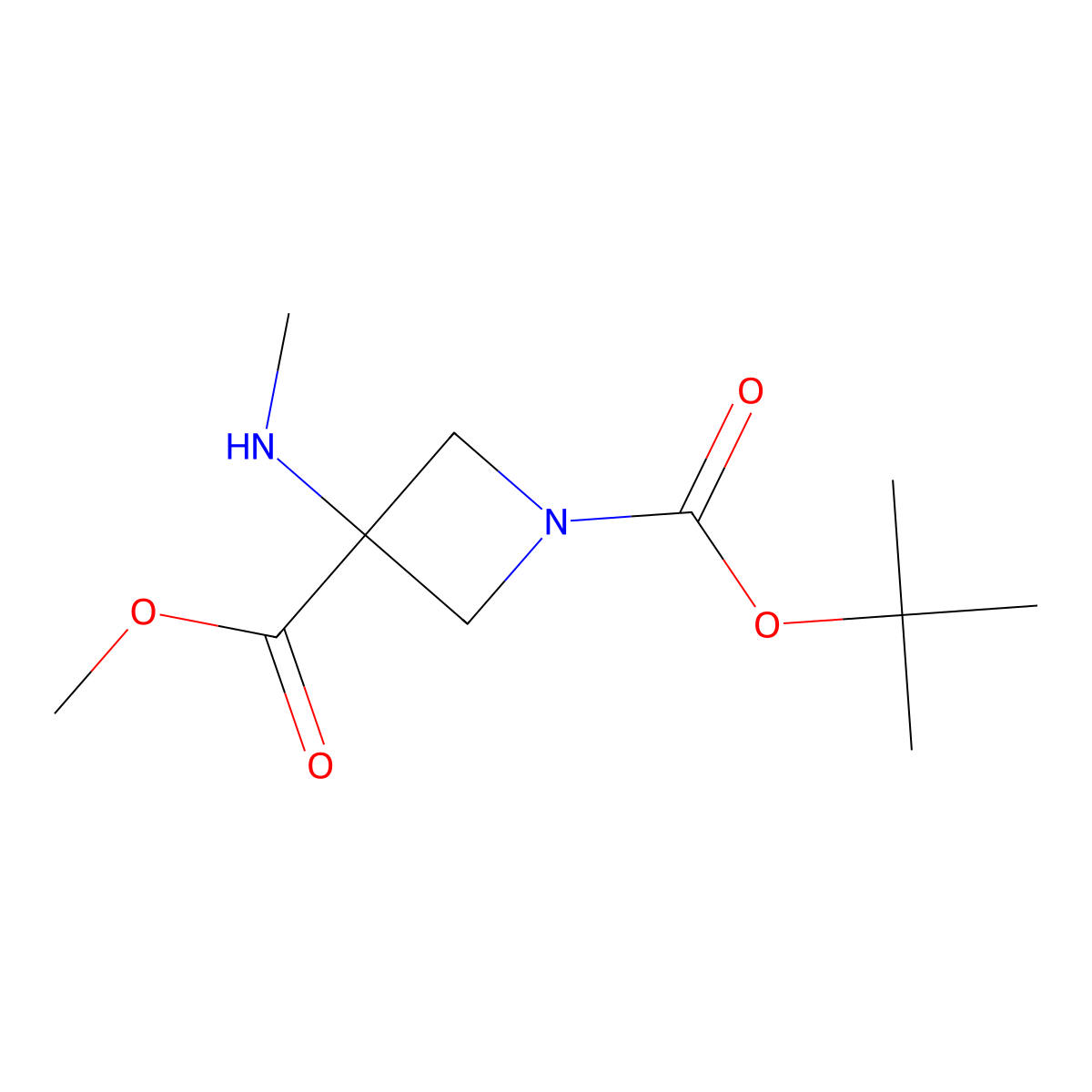 1-Tert-butyl 3-methyl 3-(methylamino)azetidine-1,3-dicarboxylate molecular structure, CAS 2167509-36-4