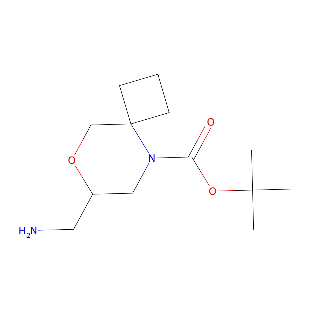 Tert-butyl 7-(aminomethyl)-8-oxa-5-azaspiro[3.5]nonane-5-carboxylate molecular structure, CAS 2167527-68-4