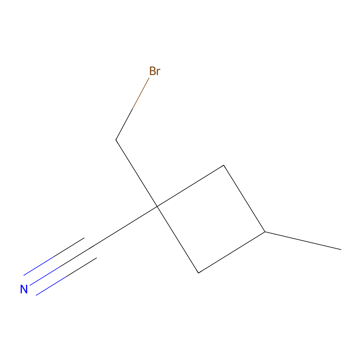 1-(bromomethyl)-3-methylcyclobutane-1-carbonitrile, Mixture of diastereomers molecular structure, CAS 2167576-27-2