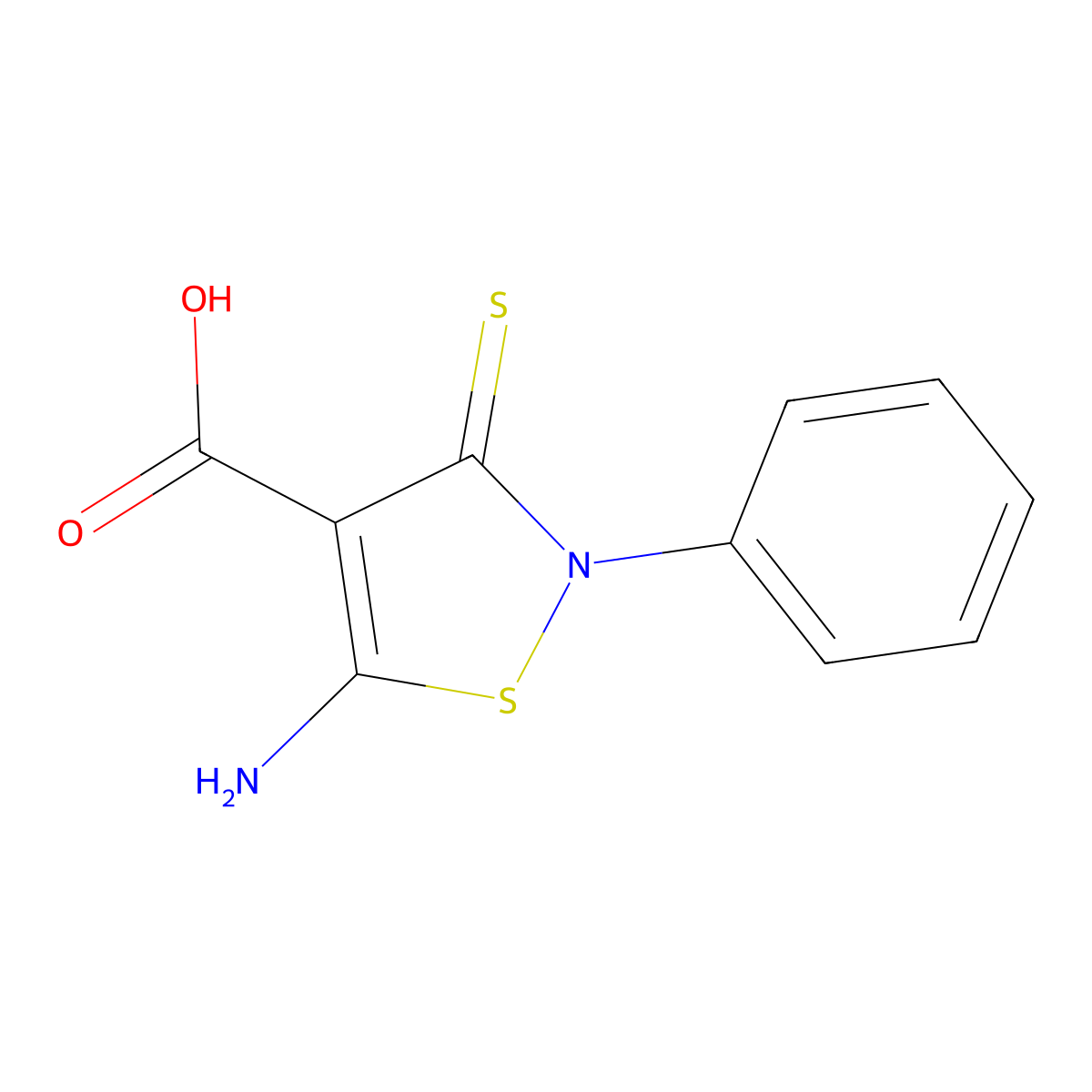 5-Amino-2-phenyl-3-sulfanylidene-2,3-dihydro-1,2-thiazole-4-carboxylic acid molecular structure, CAS 2167583-34-6