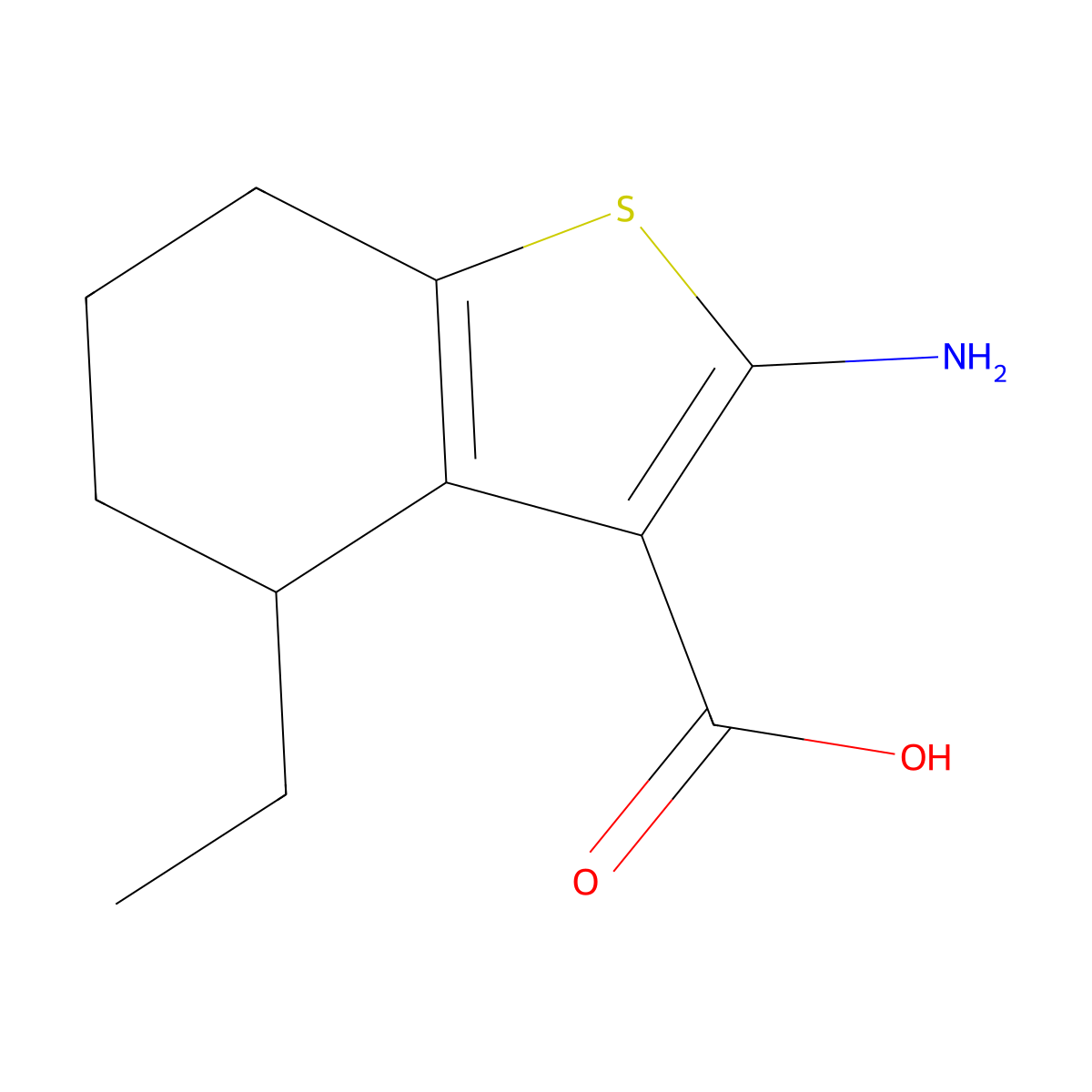 2-Amino-4-ethyl-4,5,6,7-tetrahydro-1-benzothiophene-3-carboxylic acid molecular structure, CAS 2167586-37-8