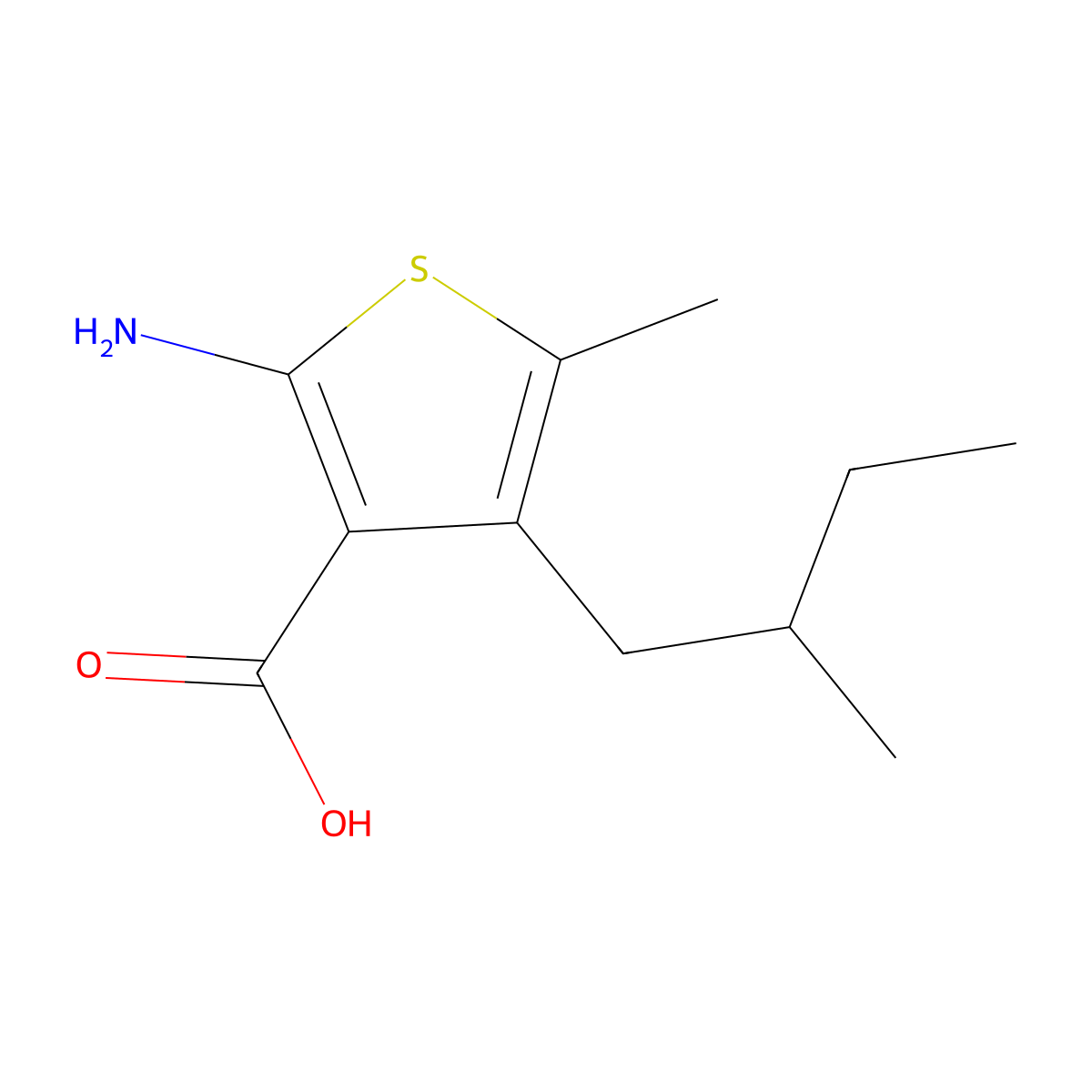 2-Amino-5-methyl-4-(2-methylbutyl)thiophene-3-carboxylic acid molecular structure, CAS 2167627-19-0