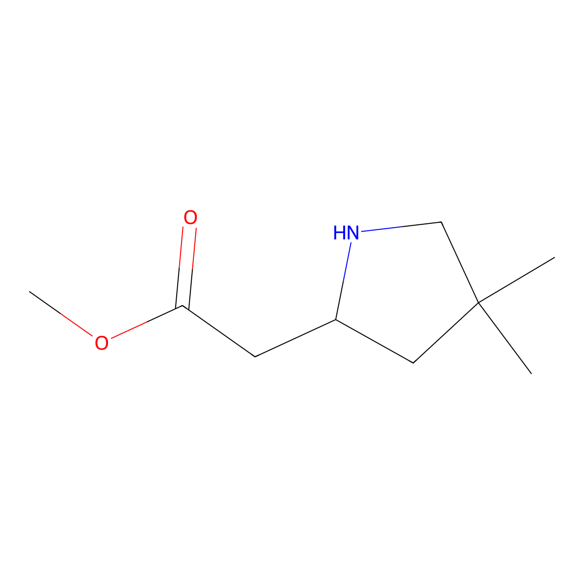 Methyl 2-(4,4-dimethylpyrrolidin-2-yl)acetate molecular structure, CAS 2167657-50-1