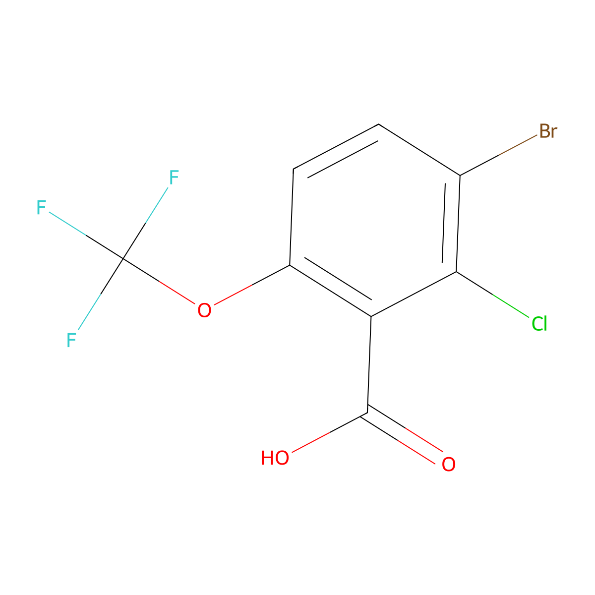 3-Bromo-2-chloro-6-(trifluoromethoxy)benZoic acid molecular structure, CAS 2167664-93-7