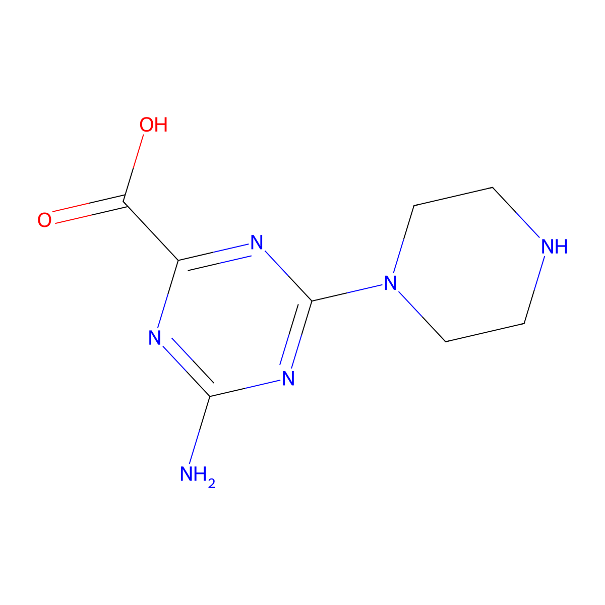 4-Amino-6-(piperazin-1-yl)-1,3,5-triazine-2-carboxylic acid molecular structure, CAS 2167678-94-4
