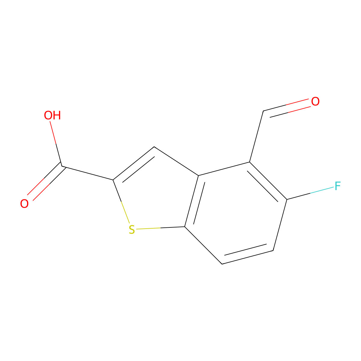 5-Fluoro-4-formyl-1-benzothiophene-2-carboxylic acid molecular structure, CAS 2167680-23-9