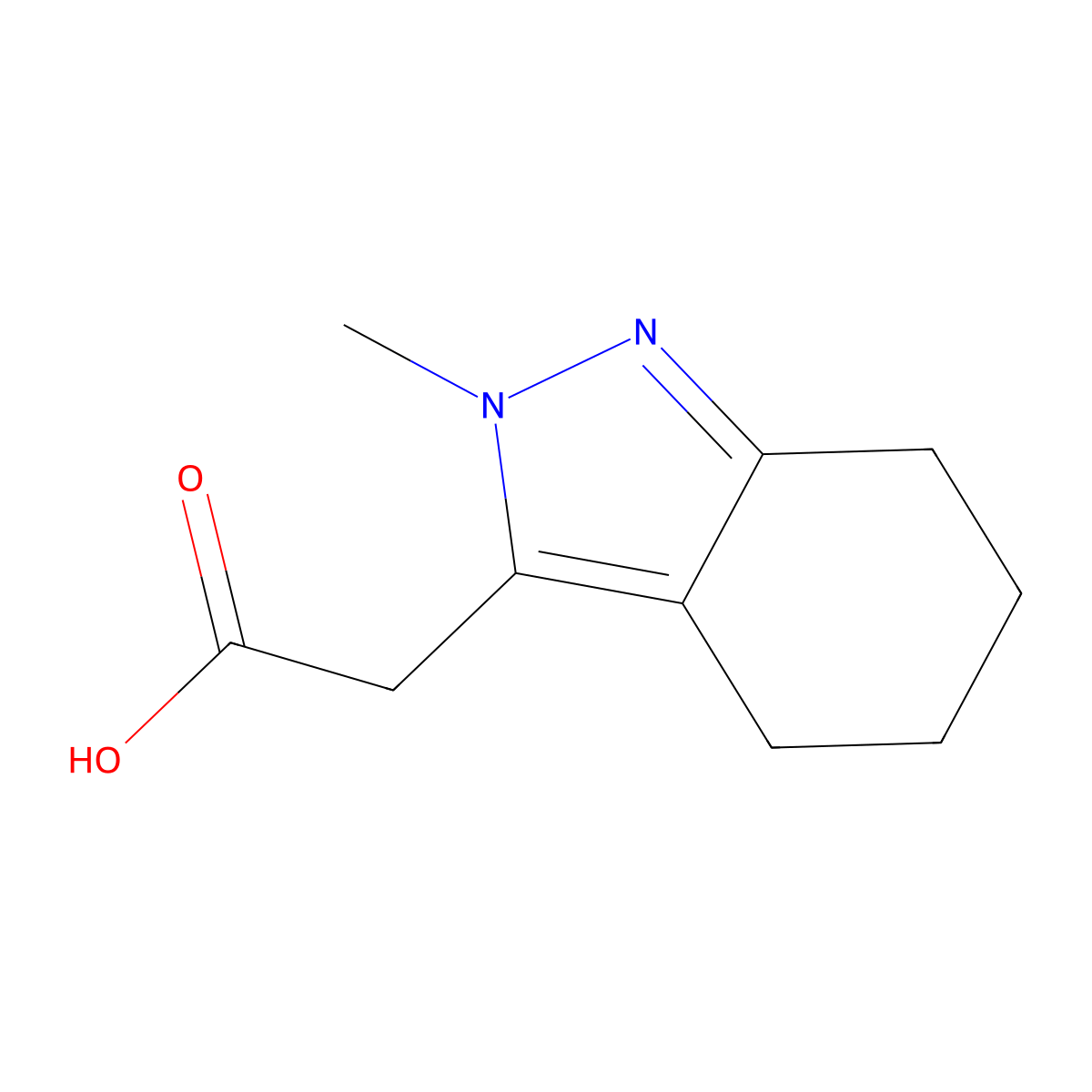 2H-Indazole-3-acetic acid, 4,5,6,7-tetrahydro-2-methyl- molecular structure, CAS 21677-49-6