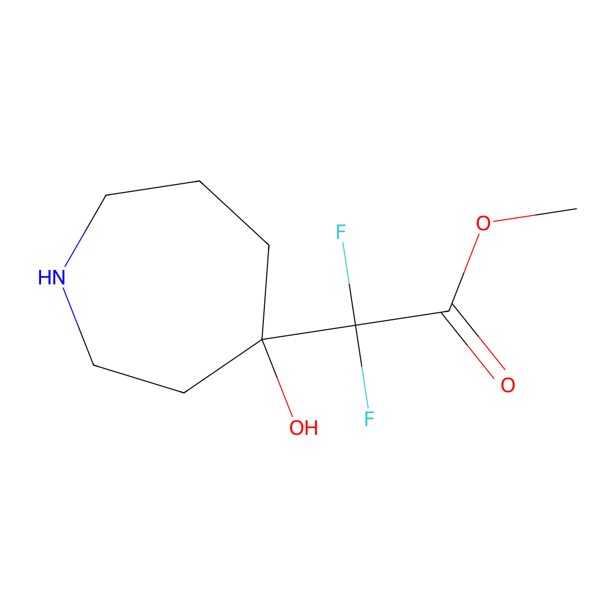 Methyl 2,2-difluoro-2-(4-hydroxyazepan-4-yl)acetate molecular structure, CAS 2167702-04-5