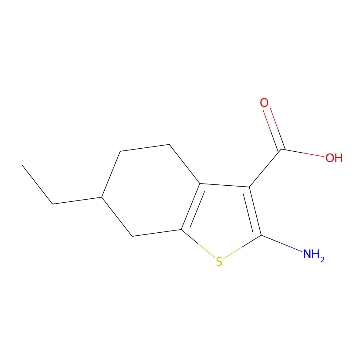 2-Amino-6-ethyl-4,5,6,7-tetrahydro-1-benzothiophene-3-carboxylic acid molecular structure, CAS 2167702-53-4