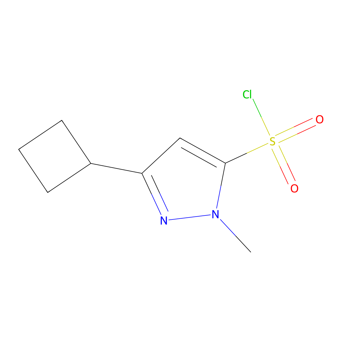 3-cyclobutyl-1-methyl-1H-pyrazole-5-sulfonyl chloride molecular structure, CAS 2167726-34-1