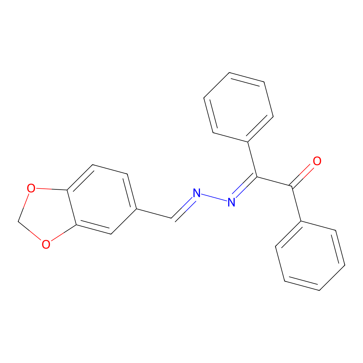 (2E)-2-[(2E)-2-[(1,3-dioxaindan-5-yl)methylidene]hydrazin-1-ylidene]-1,2-diphenylethan-1-one molecular structure, CAS 216773-48-7