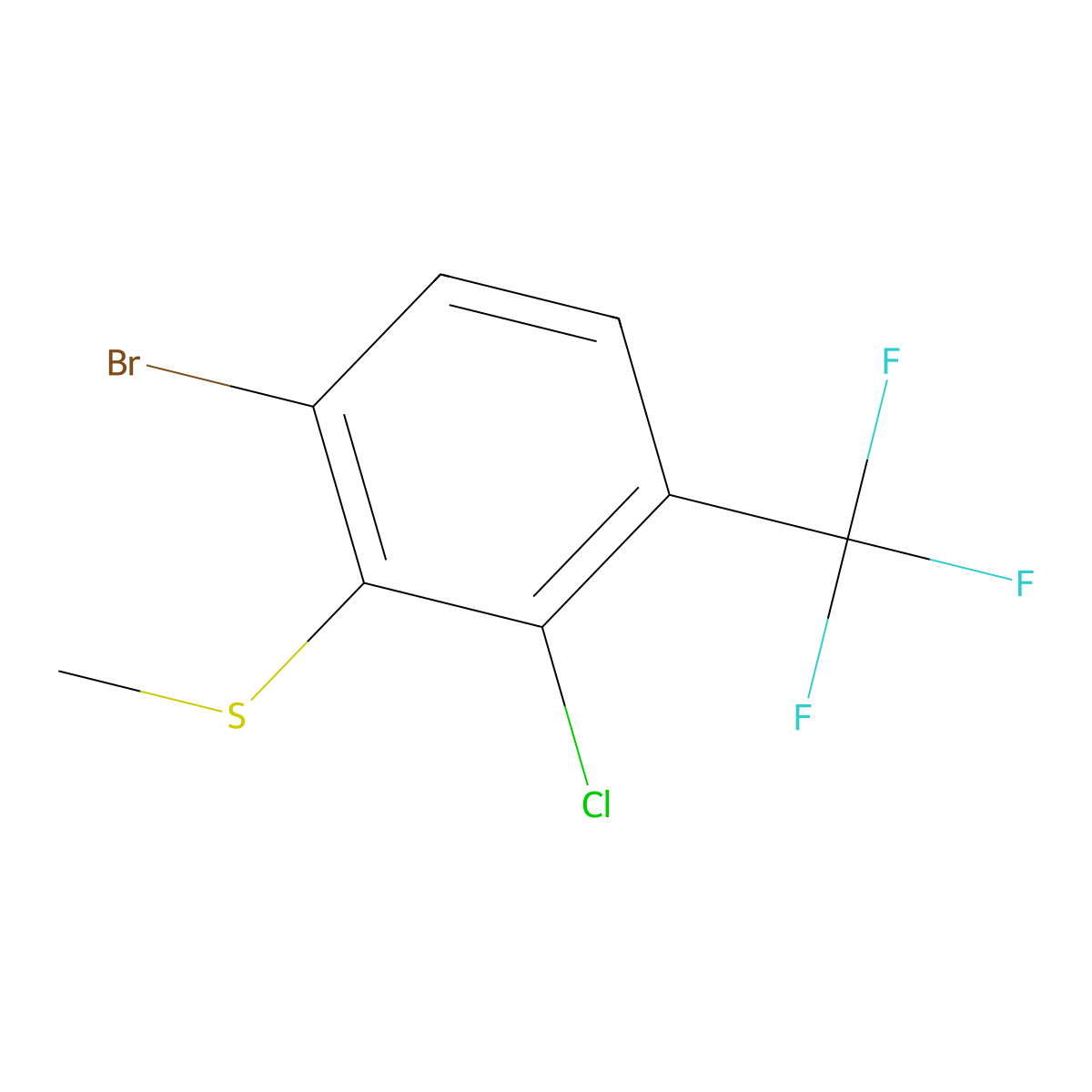 (6-Bromo-2-chloro-3-(trifluoromethyl)phenyl)(methyl)sulfane molecular structure, CAS 2167731-76-0