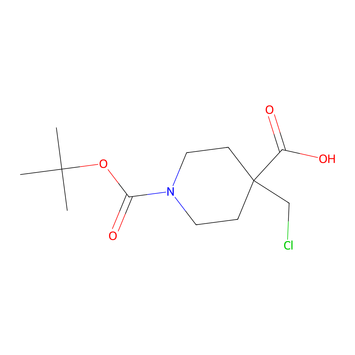1-[(Tert-butoxy)carbonyl]-4-(chloromethyl)piperidine-4-carboxylic acid molecular structure, CAS 2167744-53-6