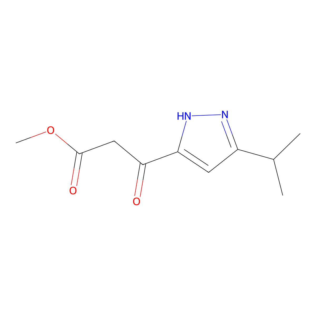 3-(5-Isopropyl-2H-pyrazol-3-yl)-3-oxo-propionic acid methyl ester molecular structure, CAS 2167760-61-2