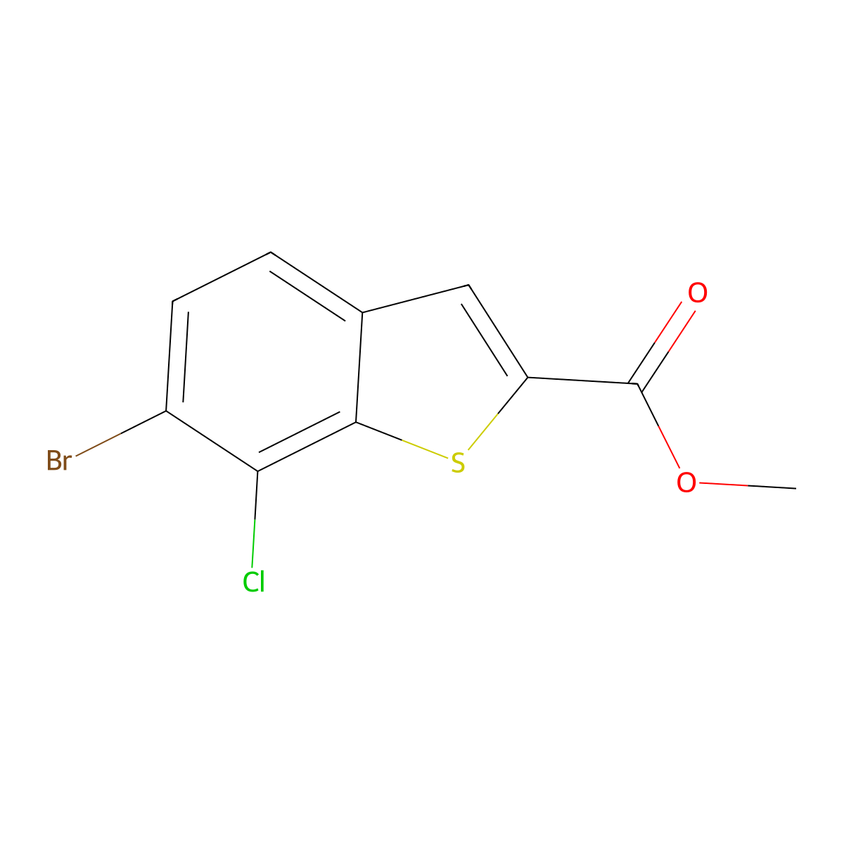Methyl 6-bromo-7-chloro-1-benzothiophene-2-carboxylate molecular structure, CAS 2167769-09-5