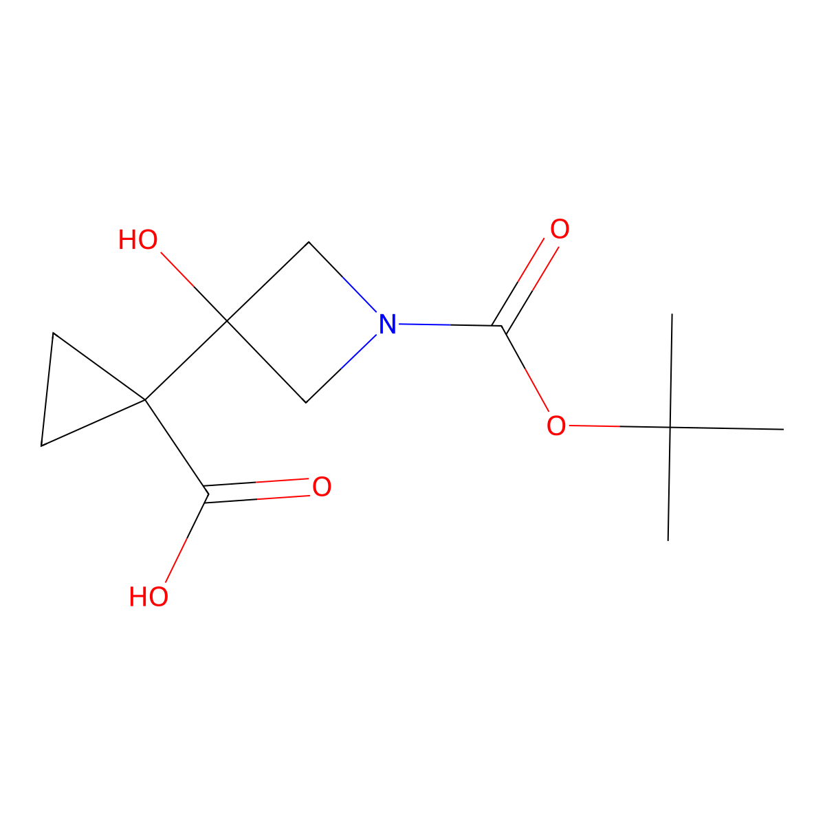 1-{1-[(Tert-butoxy)carbonyl]-3-hydroxyazetidin-3-yl}cyclopropane-1-carboxylic acid molecular structure, CAS 2167772-61-2