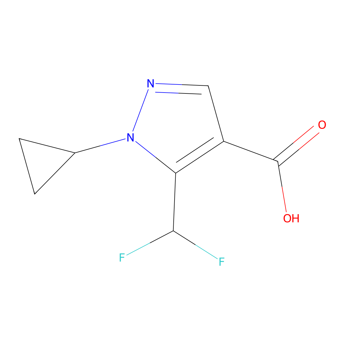 1-Cyclopropyl-5-(difluoromethyl)-1H-pyrazole-4-carboxylic acid molecular structure, CAS 2167814-42-6