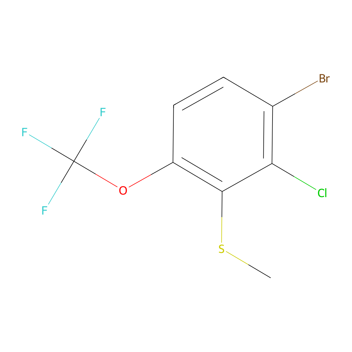 (3-Bromo-2-chloro-6-(trifluoromethoxy)phenyl)(methyl)sulfane molecular structure, CAS 2167830-09-1