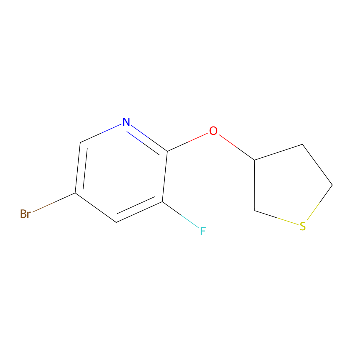 5-Bromo-3-fluoro-2-(thiolan-3-yloxy)pyridine molecular structure, CAS 2167849-14-9