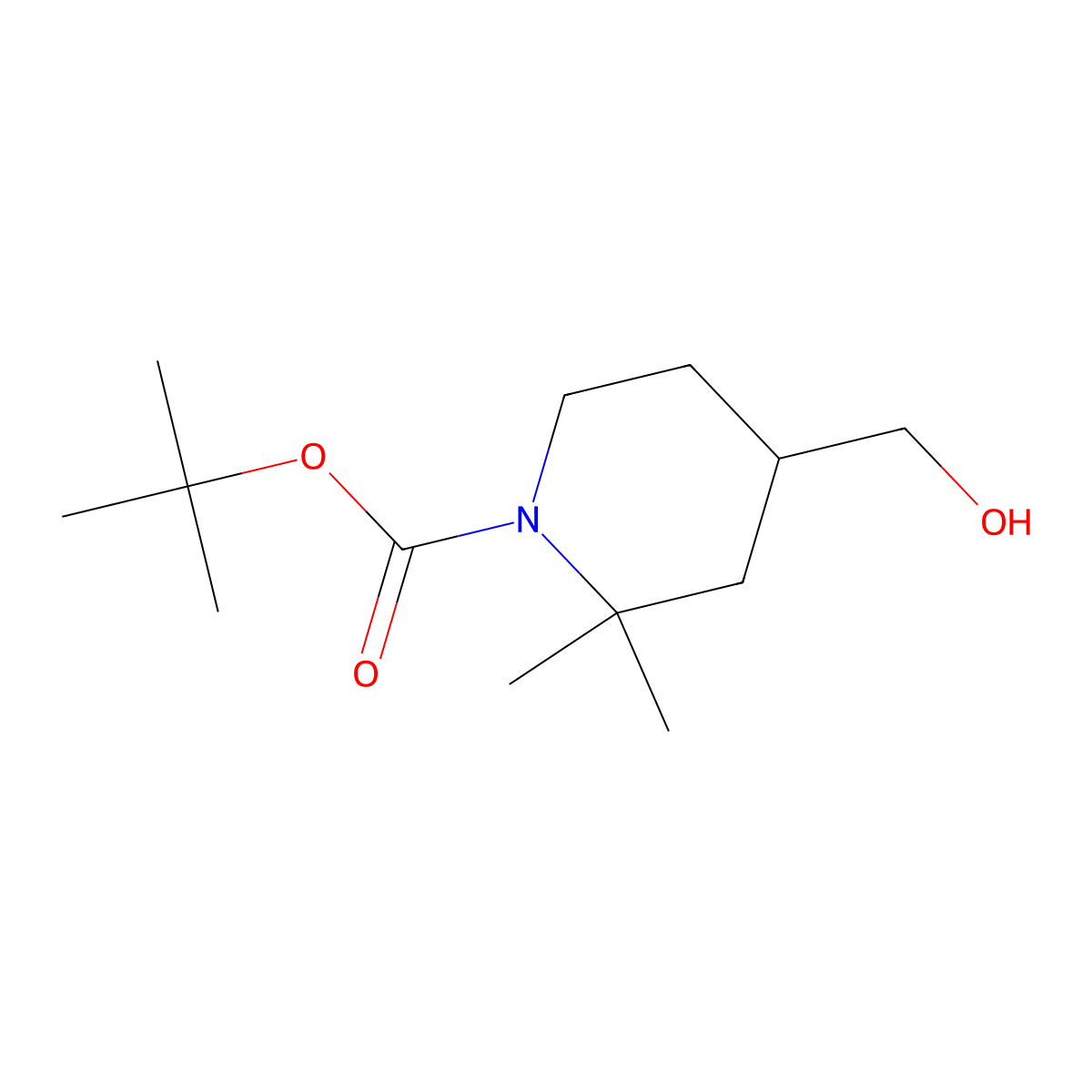 Tert-butyl 4-(hydroxymethyl)-2,2-dimethyl-piperidine-1-carboxylate molecular structure, CAS 2167889-81-6