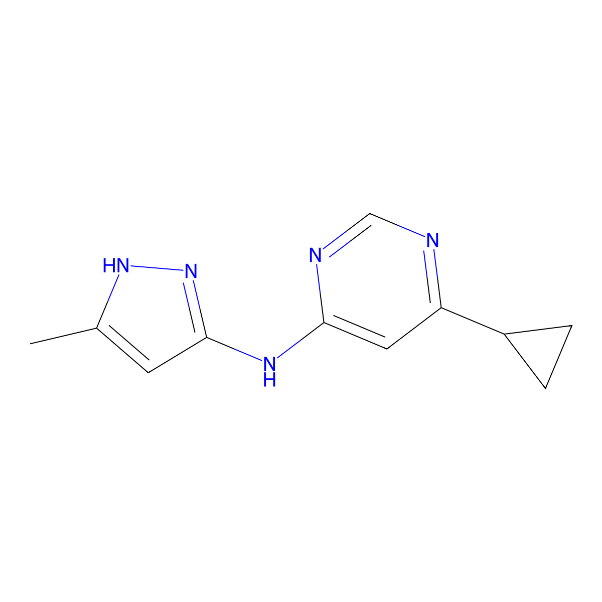 6-cyclopropyl-N-(5-methyl-1H-pyrazol-3-yl)pyrimidin-4-amine molecular structure, CAS 2167892-71-7