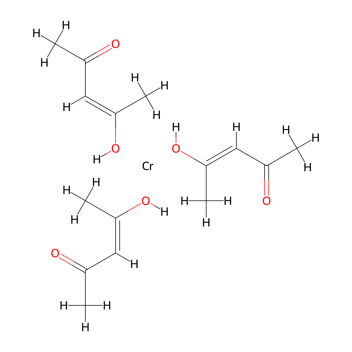 Chromium(III) acetylacetonate molecular structure, CAS 21679-31-2